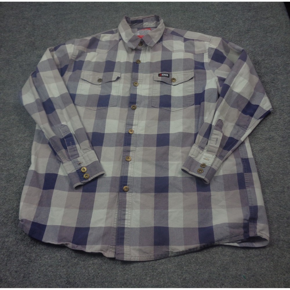 Knox FR Shirt Mens 2XL Blue Plaid Fire Resistant Welding Western Long Sleeve